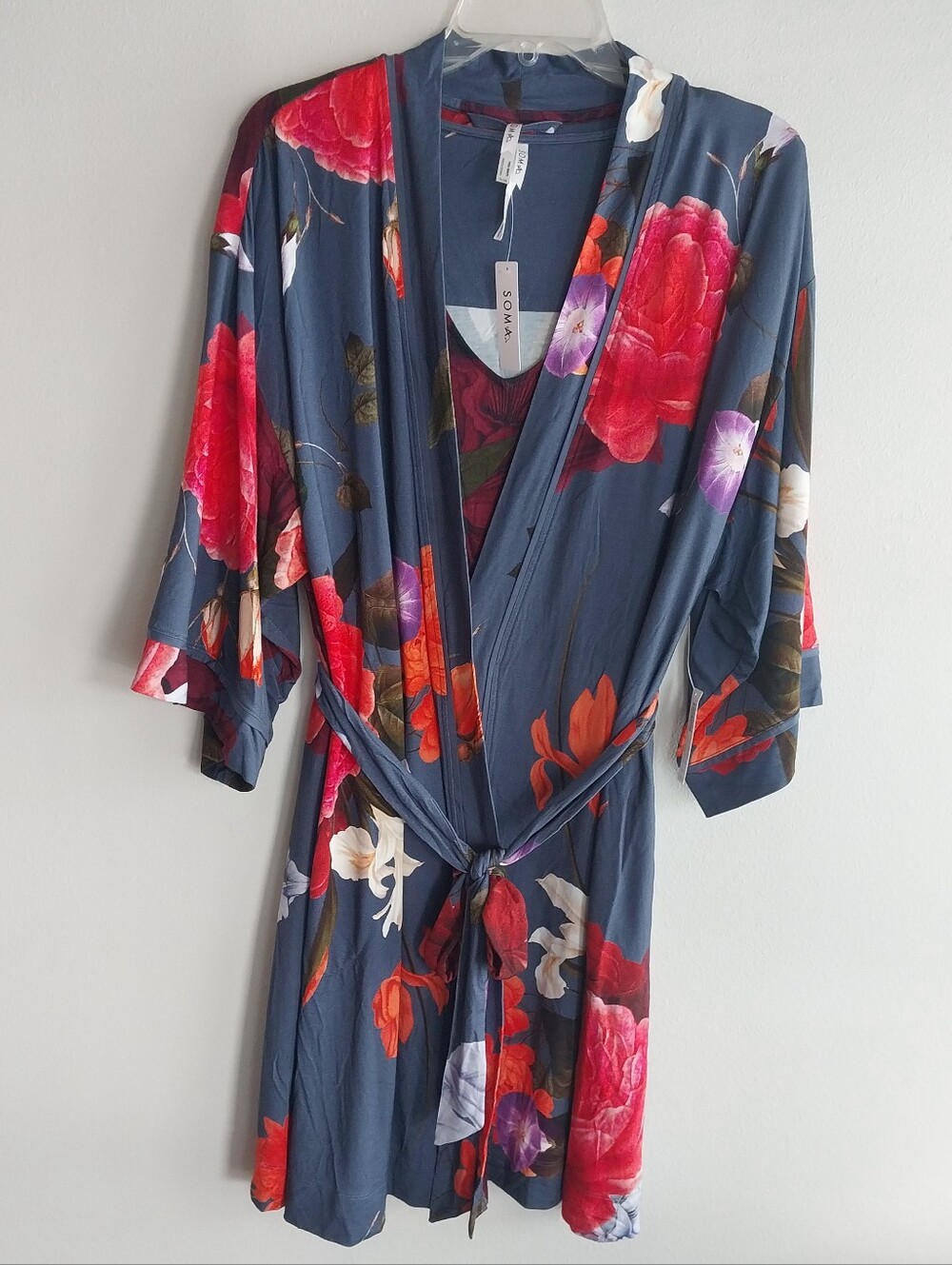 Soma Cool Nights Twighlight Garden Blue Sleep Shirt & Kimono Robe Loungewear Set